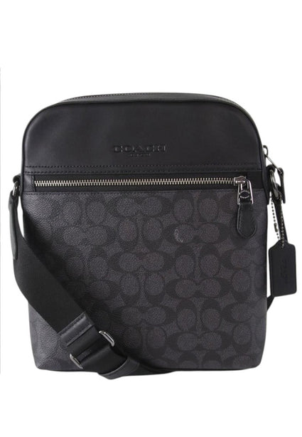 Coach Mens Houston Flight Bag In Signature Canvas - Charcoal/Black