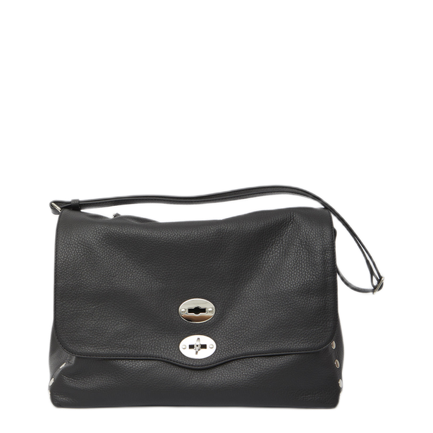 Postina Medium Grained Leather Shopping Bag - Black