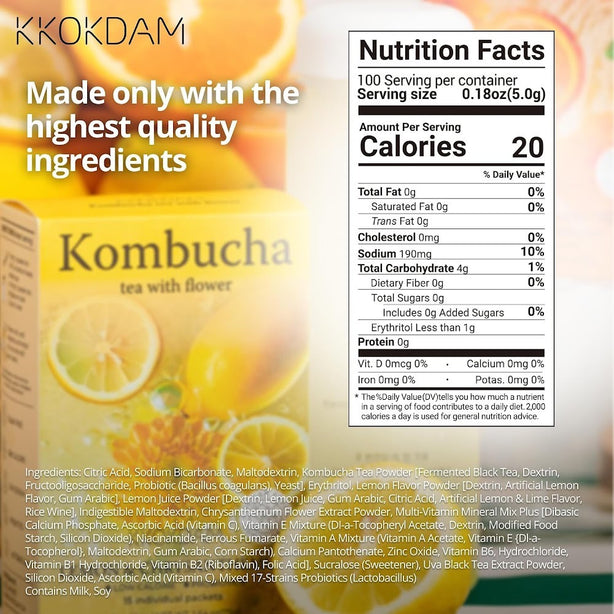 [KKOKDAM] Flower Kombucha Tea Powder Bulk Pouch 500g(100serving)_ Lemon & Chrysanthemum [International Shipping]
