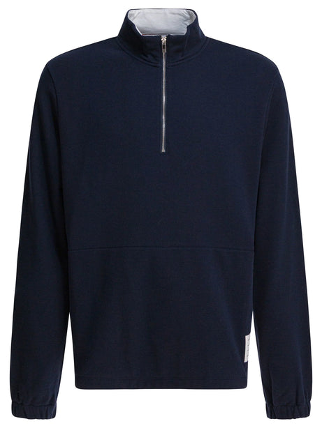 Thom Browne Sweatshirt with half zipper and logo - Blue