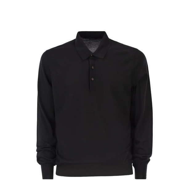 Long Sleeved Wool Polo Shirt - Black