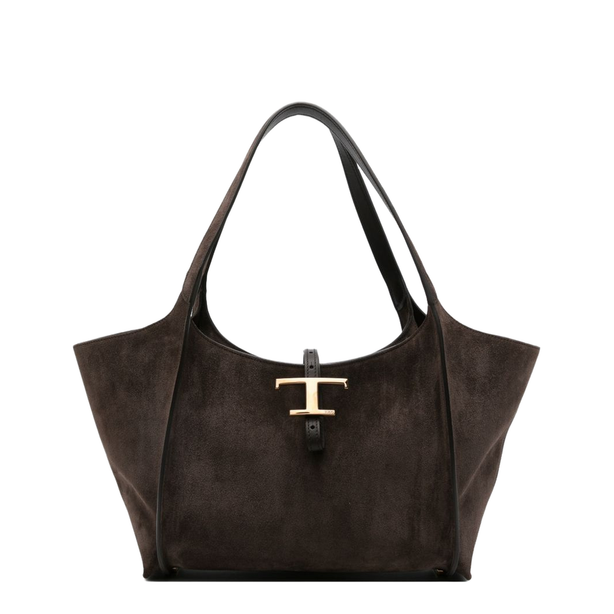 Suede Leather Top Handle Bag - Brown