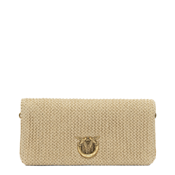 Love Bag Click Soft Horizontal Classic Medium Raffia Crossbody - Beige