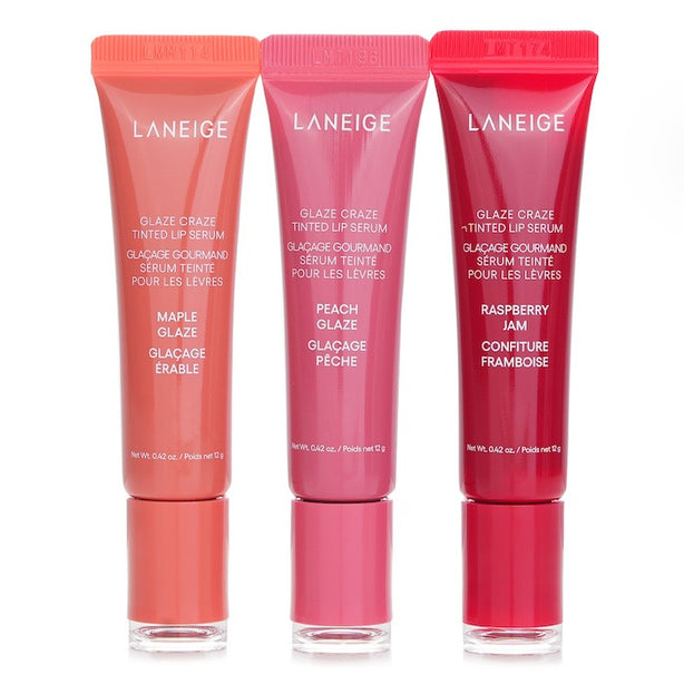 Glaze Craze Tinted Lip Serum Set - # Peach Glaze & Maple Glaze & Raspberry Jam - 12g x 3