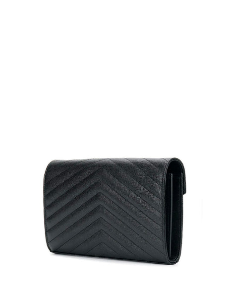 Saint Laurent Cassandre Medium Grain de Poudre Leather Wallet - Black