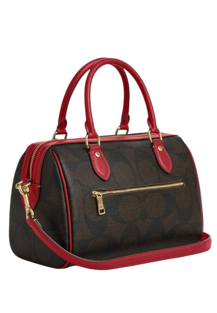 Coach Rowan Satchel Bag In Signature Canvas - Walnut/True Red