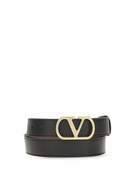 Valentino Garavani Reversible VLogo Signature Belt - Black/Deep Caramel