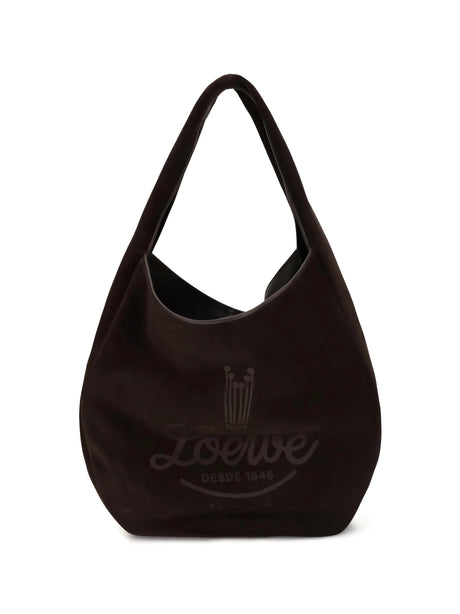 Loewe Roomy suede calfskin Hobo Shoulder Bag - Dark Brown