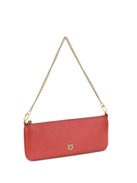 Pinko Horizontal Flat leather Shoulder Bag - Red Rio-Antique Gold