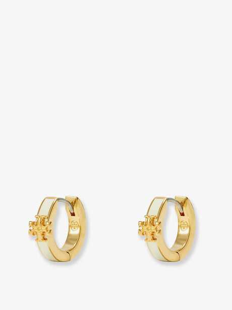 Tory Burch Icon Enamel Huggie Earrings - Torygoldnewivory