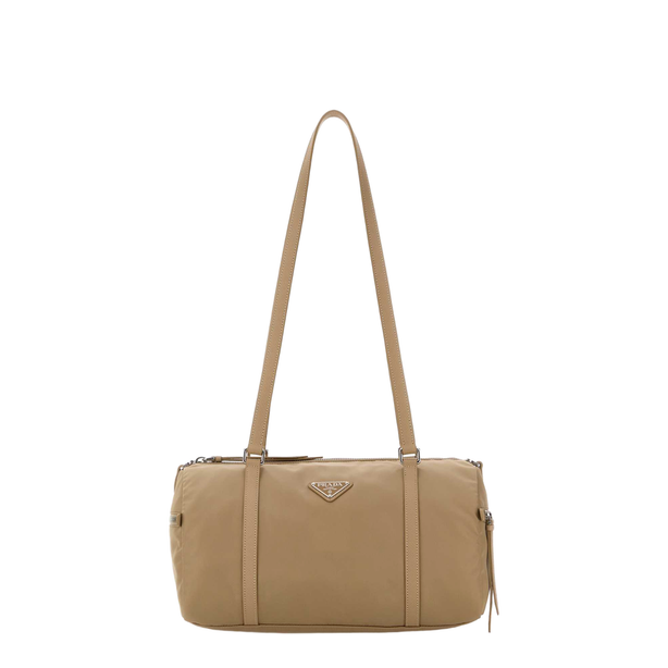 Bauletto Large Re-Nylon Leather Shoulder Bags - Cammello