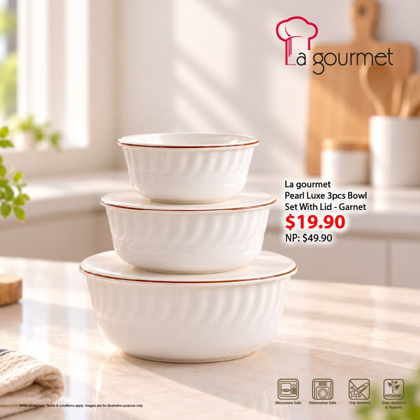 La Gourmet Pearl Luxe 3pcs Bowl Set With Lid - Garnet