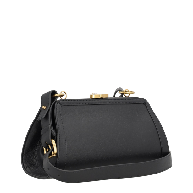 Ascot Cow Leather Frame Bag - Black