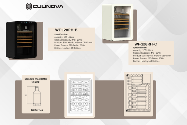 Culinova 128L Wine Chiller - Bottle Holding 48 Bottle with 750L Standard Wine Bottles