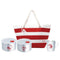 Zebra 4 Pc Stainless Steel Food Storage Set (Consists Of 2 Round Lunch Box 12cm, 1 Cup 0.5L, Red With Striped Tote Bag)