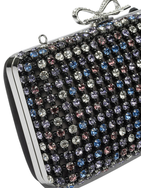 Self-Portrait Multi-crystal knit clutch bag - Black