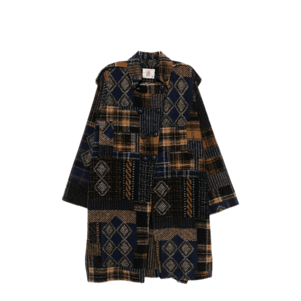 Navy Patchwork Double Breasted Coat