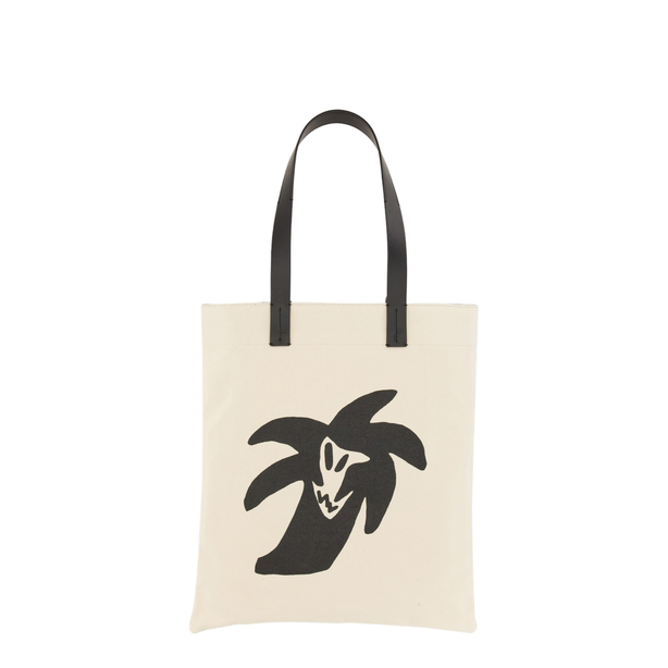 Calf Leather & Canvas Tote - White/Black
