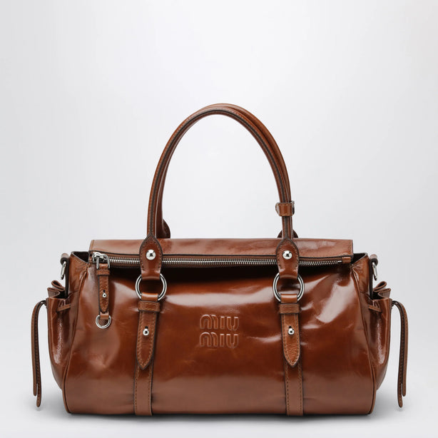 Large Top Handle Bag In Glossy Palisander Leather