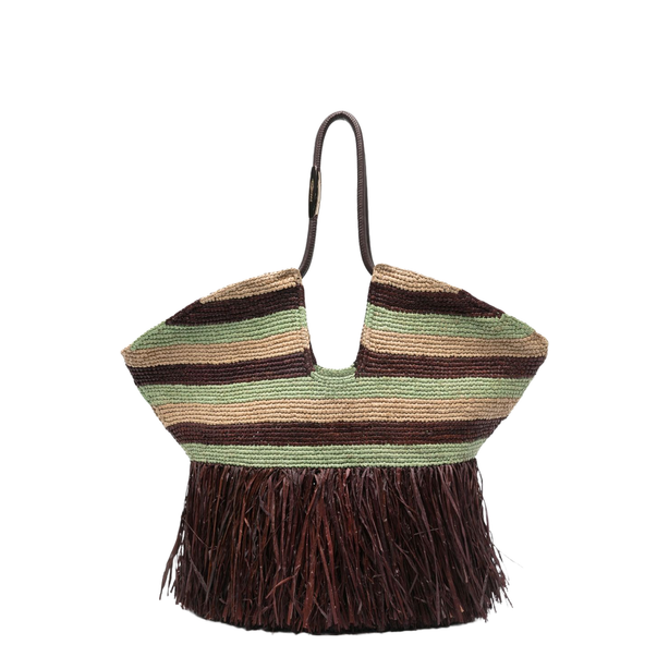 Goldentime Large Raffia Tote - Burgundy Stripe