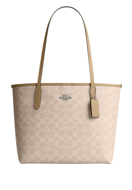 Coach Medium City Tote Bag In Signature Canvas - Sand/Taupe