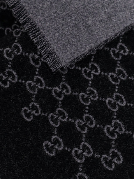 Gucci Double wool jacquard scarf with GG motif - Anthraciteblack