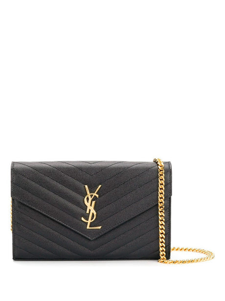 Saint Laurent Cassandre Medium Grain de Poudre Leather Wallet - Black