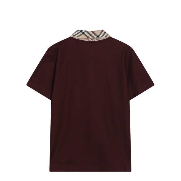 Cotton Polo Shirt With Check Collar In Vineyard Red