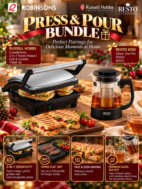 Russell Hobbs Cook@Home 3-in-1 Panini Maker 
Resto Kitchenware 90512 Keid Glass tea pot 950ml