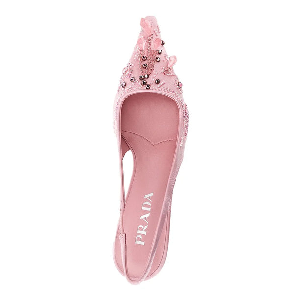 PRADA Embroidered satin slingback pumps