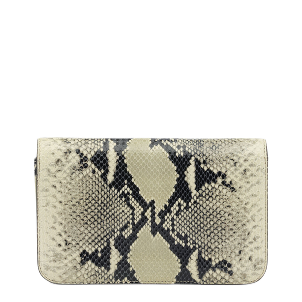 T-Lock Small Python-Embossed Leather Crossbody - Black/Ecru