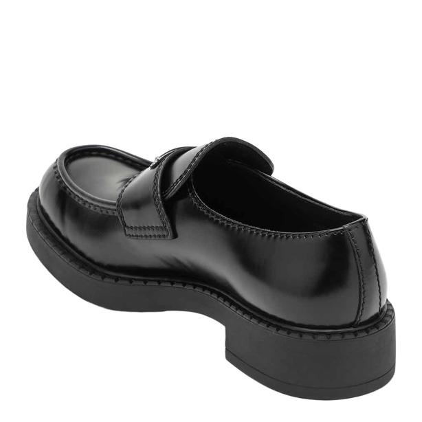 Prada Chocolate Moccasin in Black Patent Leather