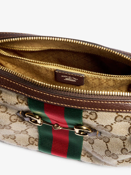 Gucci Camera bag GG fabric crossbody bag with metal Horsebit - Beige