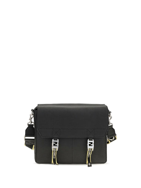Fendi Flow Mess medium Roman leather Crossbody Bag - Black