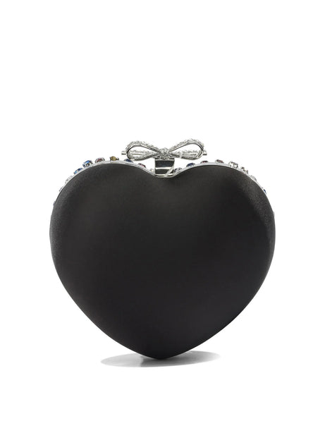 Self-Portrait Heart clutch with crystals - Black