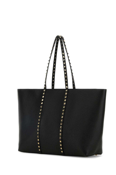 Rockstud Grainy Calfskin Shopping Bag - Black