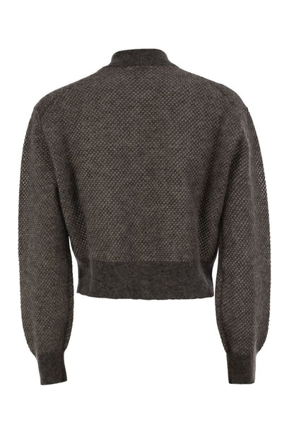 Openwork Mohair Cardigan with Shimmering Yarn