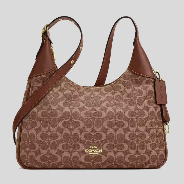 COACH Ella Shoulder Bag In Signature Chenille Light Khaki/Vintage Brown RS-CCE49