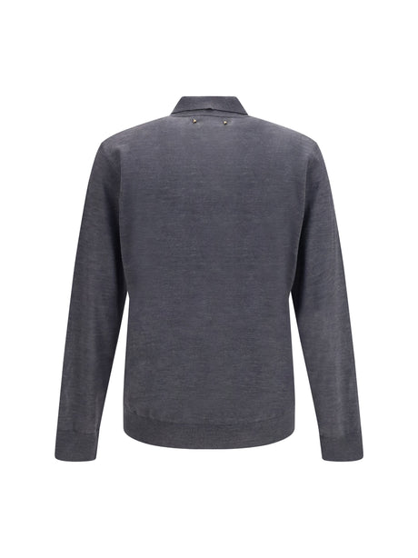 Charcoal Virgin Wool Polo with Golden Applications