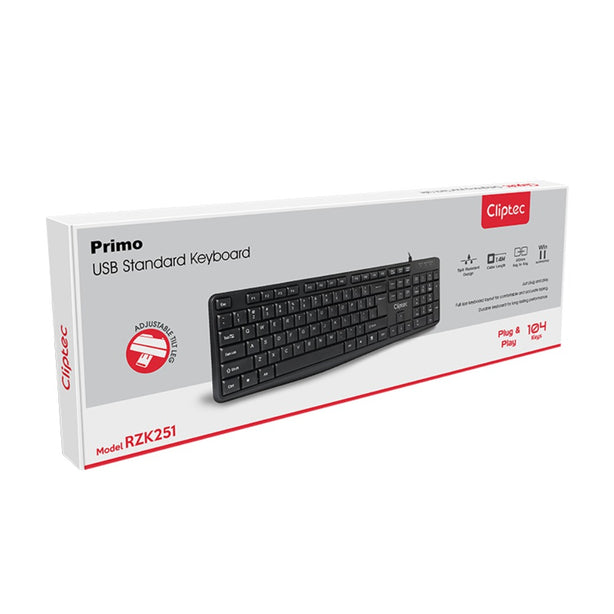 Cliptec RZK251 Primo USB Standard Keyboard (104 Keys) - Black