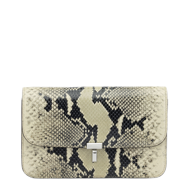 T-Lock Small Python-Embossed Leather Crossbody - Black/Ecru