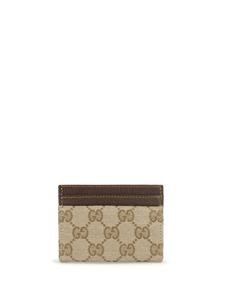 Gucci GG Monogram Card Holder with logo plaque - Vintag.Sand/Dk Brown