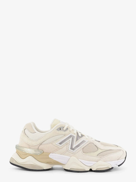 New Balance 9060 Mesh Sneakers with Suede Inserts - White