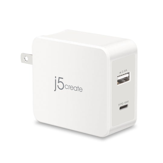 J5Create 30W 2-Port PD USB-C Mobile Charger Power Delivery & Quick Charge