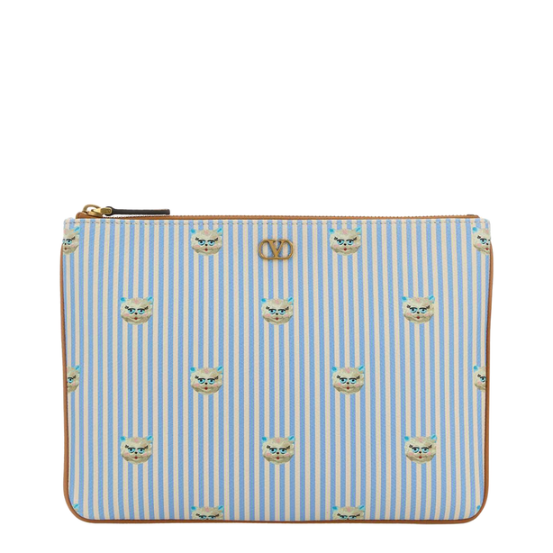 VLogo Signature Grainy Calfskin Pouch - Azure/Ivory