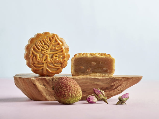 WuGuFeng Baked Mooncake - Lychee Rose Elegance - Cannellini Bean Paste with Rose & Lychee (8pcs/box) Bundle of 2