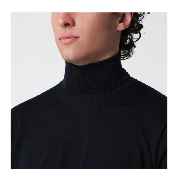 Navy Blue Wool Turtleneck Sweater