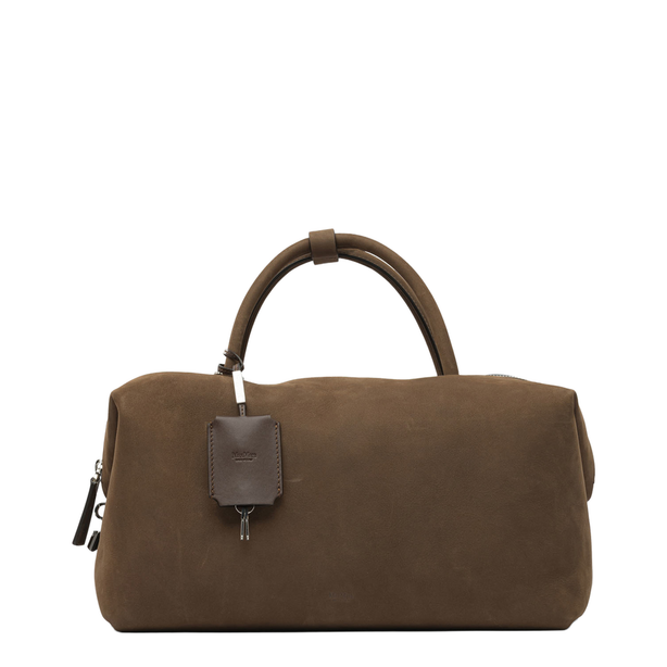 Large Nubuck Leather Boston Bag - Cocoa