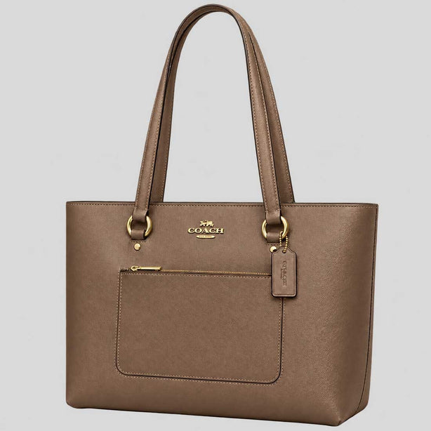 COACH Station Tote Bag In Crossgrain Leather Dark Stone RS-CCD71