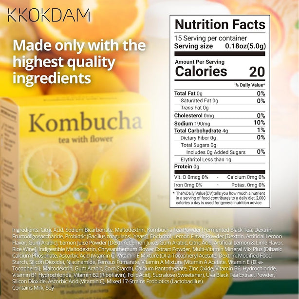 [KKOKDAM] Flower Kombucha Powder Tea 75g 15Packs _ Lemon & Chrysanthemum [International Shipping]